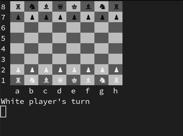 Screenshot of chess board in terminal